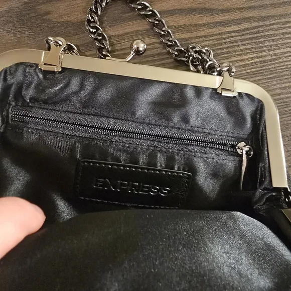 EXPRESS Black Glitter Evening Bag Handbag Purse To Clutch Vintage Style Gunmetal - Picture 6 of 12